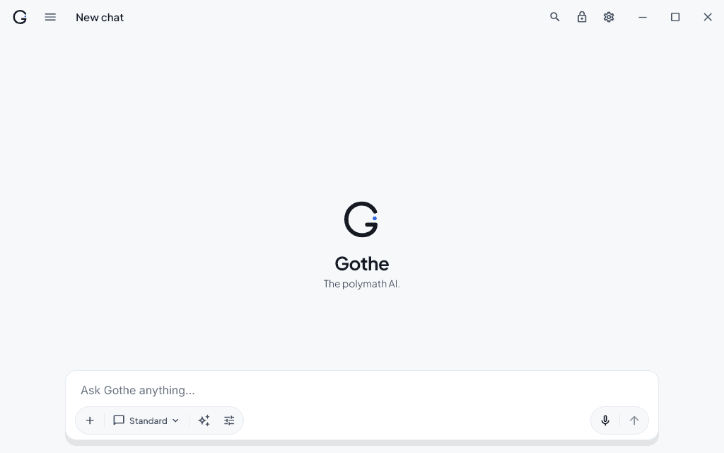Current Gothe desktop application showing the unified conversation workspace and execution controls